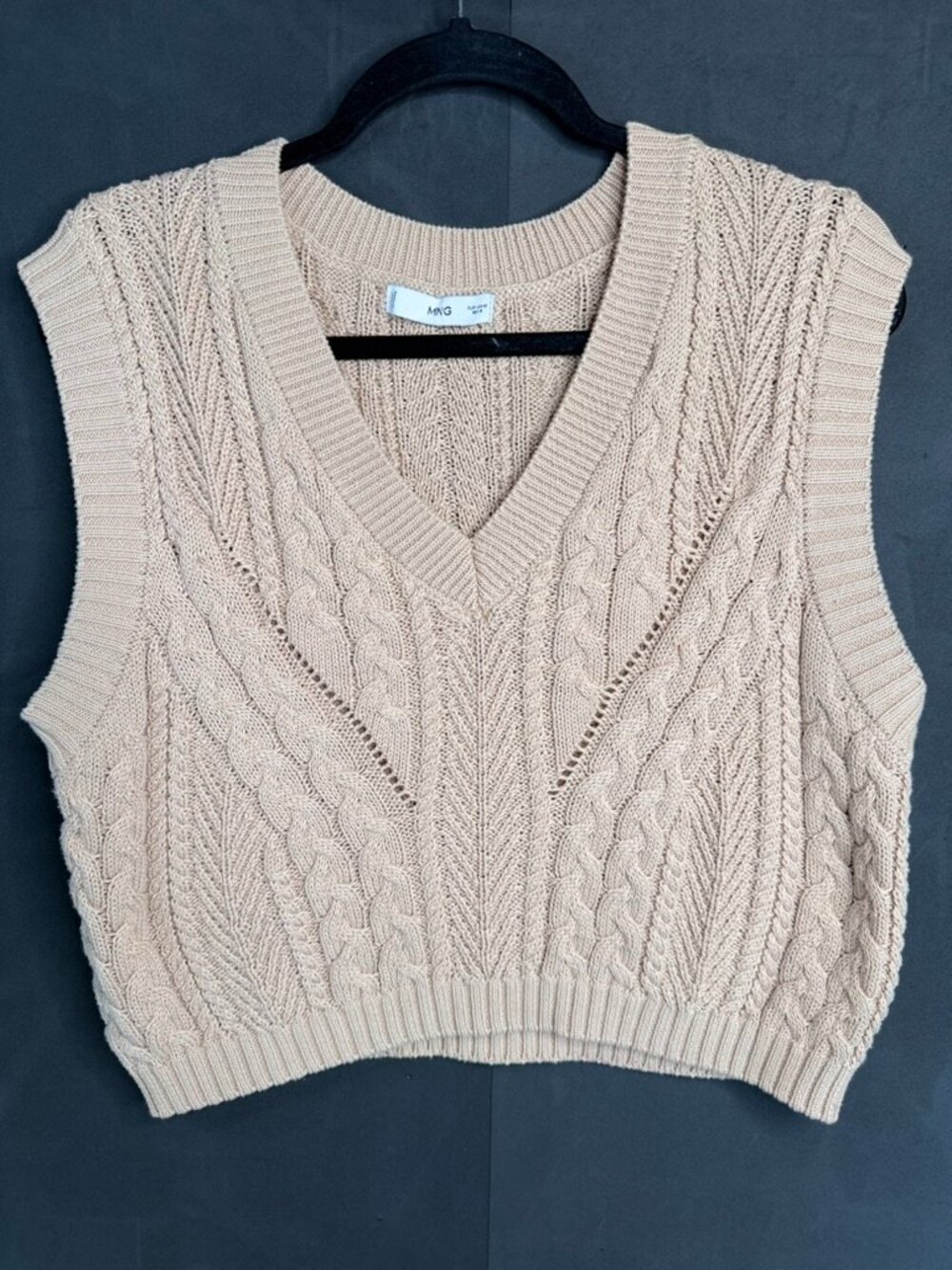 MNG Mango Women's Braided-Knit Tan Gilet/Vest Size M